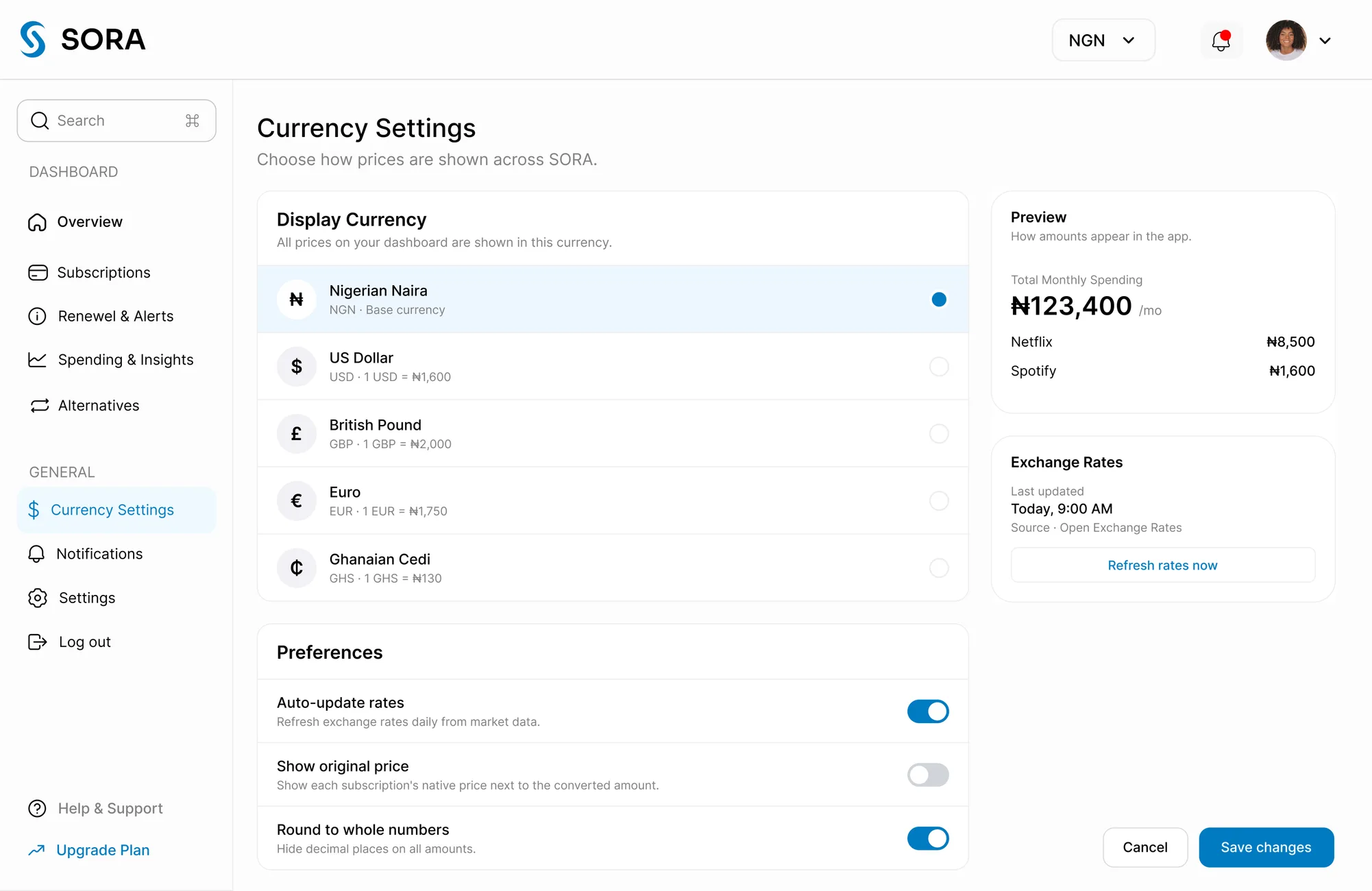 Currency settings